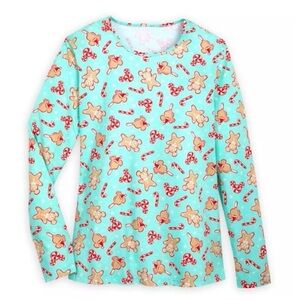 Disney Parks Holiday Gingerbread Mickey & Candy Cane Long Sleeve Tee Unisex L
